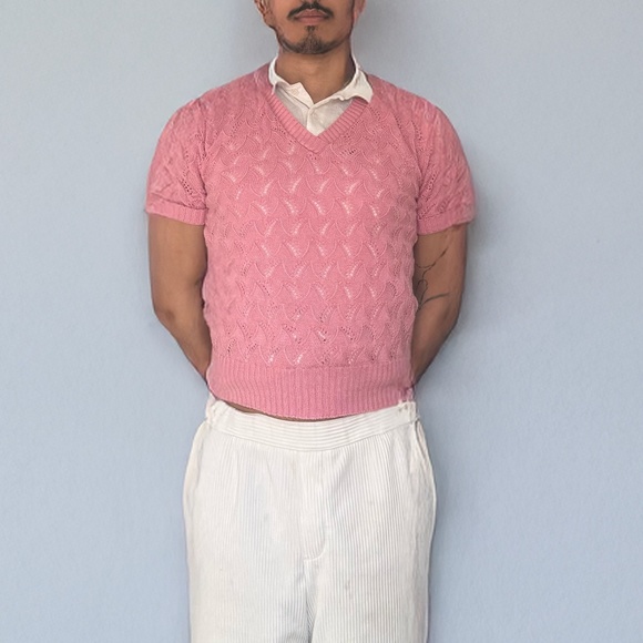 Other - Vintage Pink Knit Short-Sleeve Sweater Vest – Small/Medium